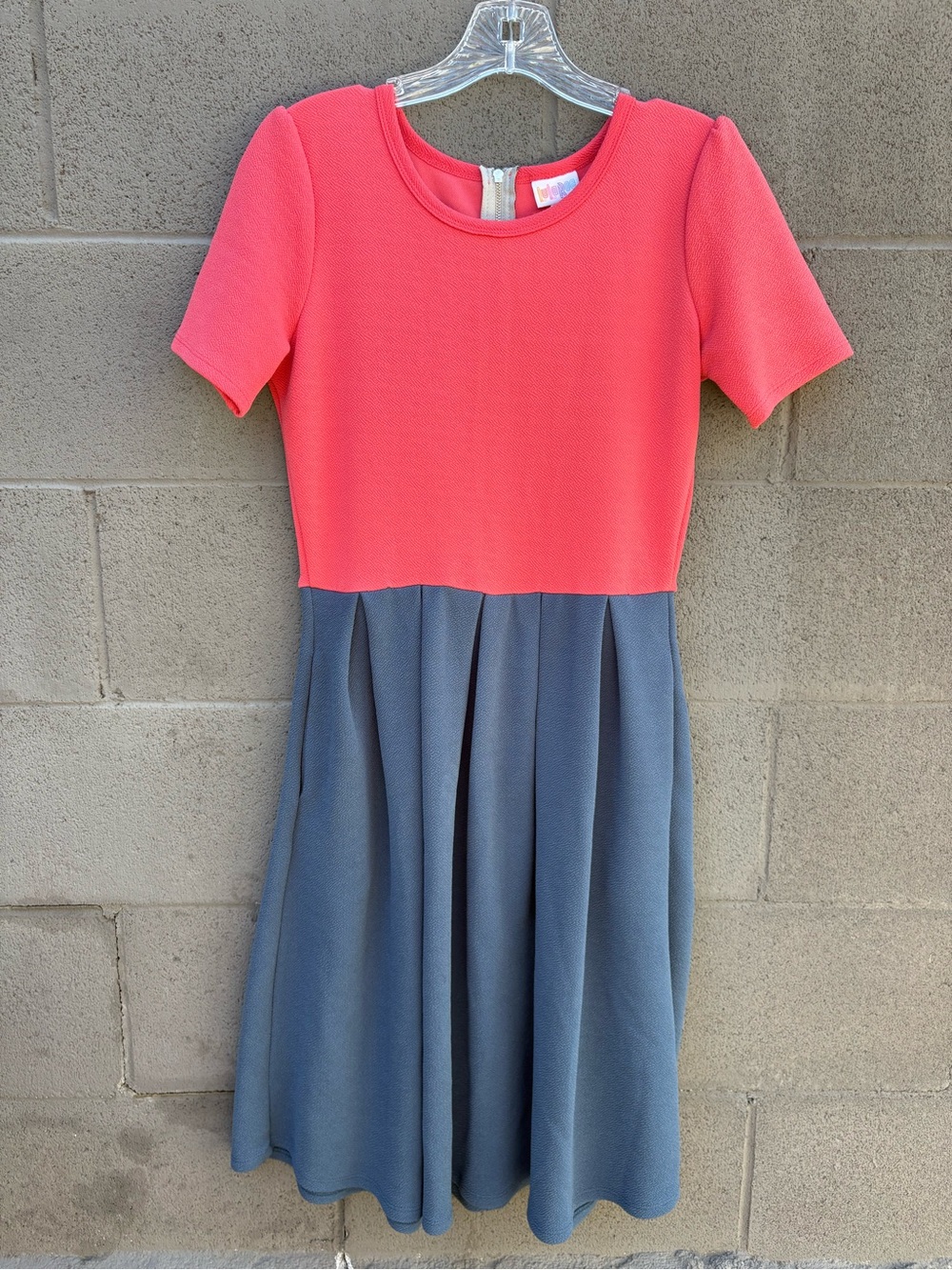 Women’s Colorblock Pink and Gray Fit-and-Flare Dress